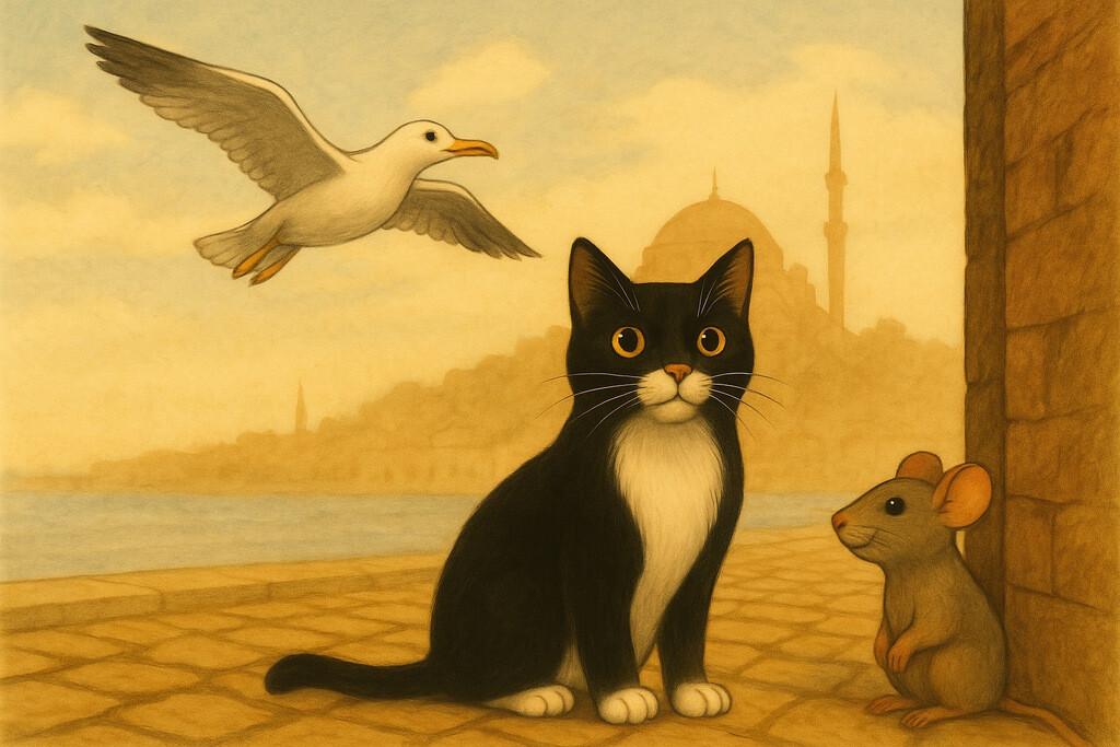 The fictional characters of the Istanbul Stories website are Alek the Seagull, Misi the Cat and Rubi the Mouse.
